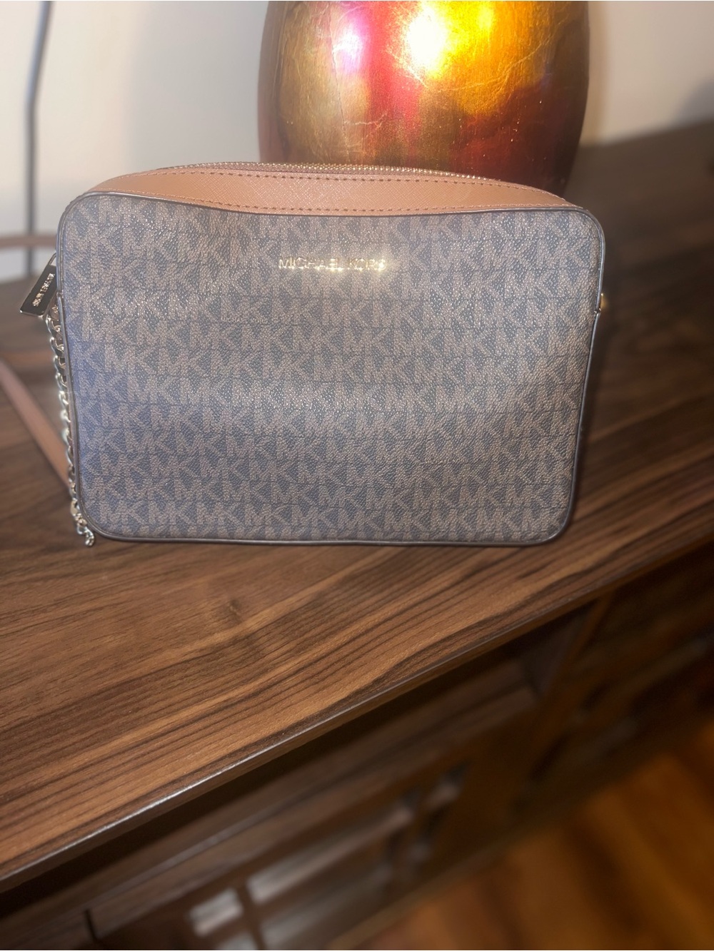 Michael Kors Brown and Tan MK Logo Crossbody